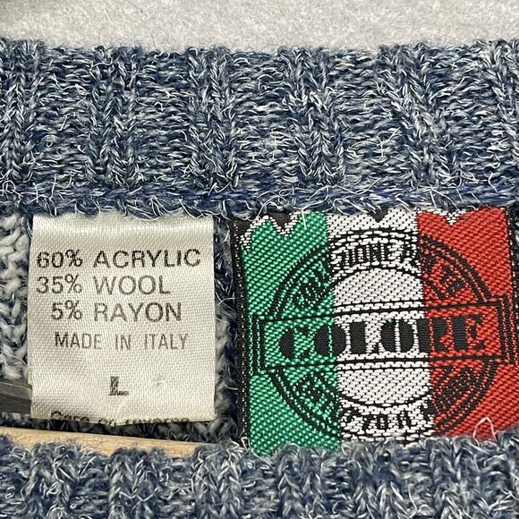 Vintage Colore Italy Blue/White Geometric Knit Sweater L Wool Blend - Picture 2 of 4